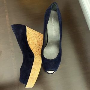 STUART WEITZMAN platform peep toe sueade shoes
